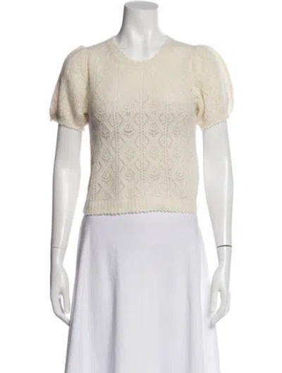 Pre-owned Doen Printed Scoop Neck Sweater In White