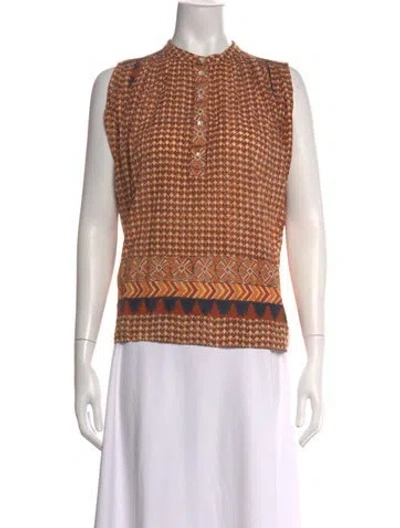 Pre-owned Doen Printed Sleeveless Blouse In Orange