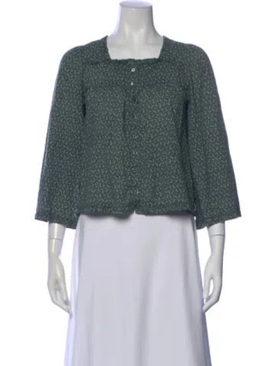 Pre-owned Doen Printed Square Neckline Blouse In Green
