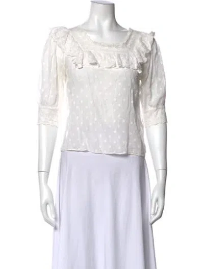 Pre-owned Doen Printed Square Neckline Blouse In White