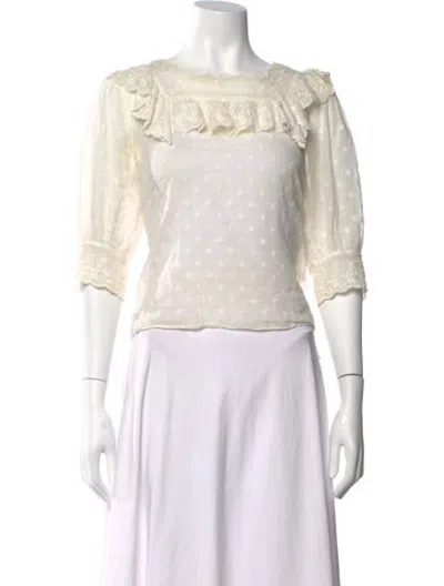 Pre-owned Doen Printed Square Neckline Blouse In White