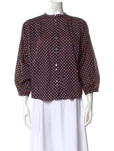 Pre-owned Doen Printed Three-quarter Sleeve Blouse In Blue