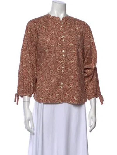 Pre-owned Doen Printed Three-quarter Sleeve Blouse In Brown