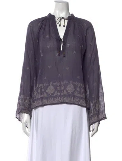 Pre-owned Doen Printed Tie Neck Blouse In Blue