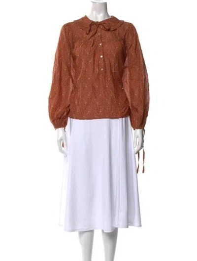 Pre-owned Doen Printed Tie Neck Blouse In Brown