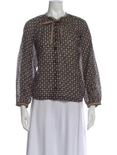 Pre-owned Doen Printed Tie Neck Blouse In Multi