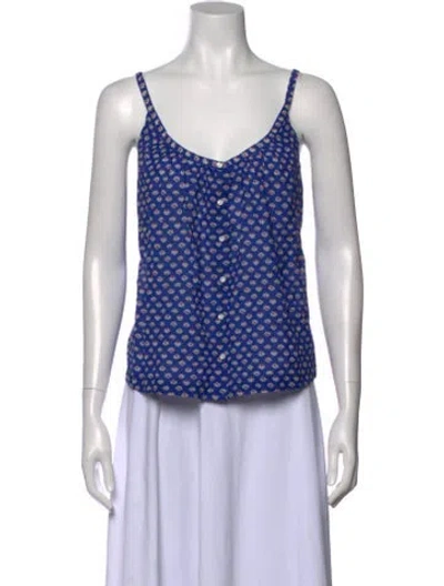 Pre-owned Doen Printed V-neck Blouse In Blue