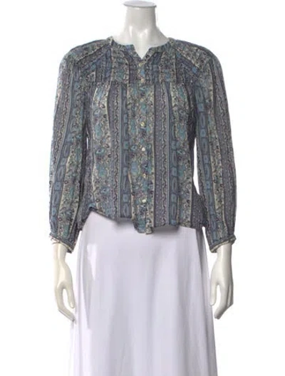 Pre-owned Doen Printed V-neck Blouse In Blue
