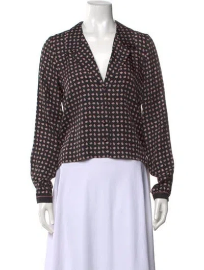 Pre-owned Doen Printed V-neck Blouse W/ Tags In Black