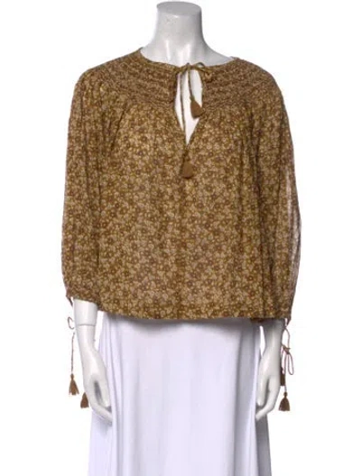 Pre-owned Doen Printed V-neck Blouse In Yellow