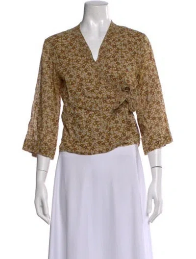 Pre-owned Doen Printed V-neck Top In Neutral
