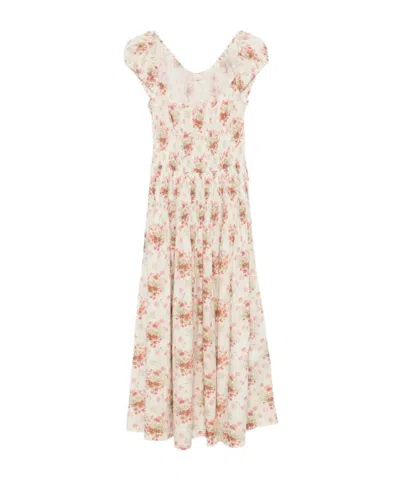 Doen Quinette Floral-print Shirred Midi Dress In Multi