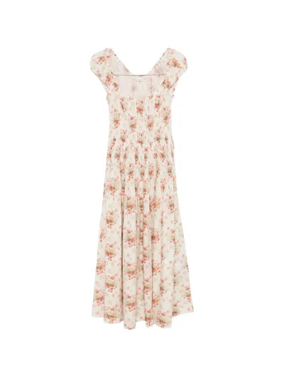 Doen Quinette Square-neck Flower-print Midi Dress In Neutral