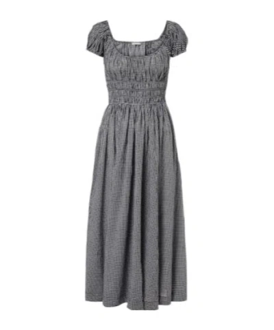 Doen Quinley Gathered Gingham Cotton Midi Dress In Black