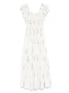 Doen Quinley Shirred Floral-print Organic Cotton Midi Dress In Weiss