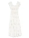 Doen Quinley Shirred Floral-print Organic Cotton Midi Dress In White