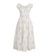 Doen Quinley Shirred Floral-print Organic Cotton Midi Dress In White