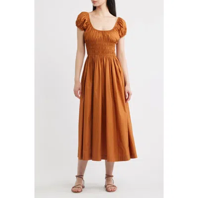 Doen Dôen Quinley Organic Cotton Midi Dress In Brown