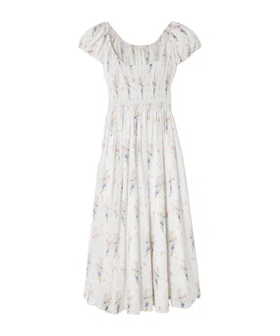 Doen Quinley Shirred Floral-print Dress In White