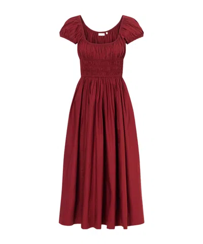 Doen Quinley Shirred Organic Cotton-voile Midi Dress In Burgundy