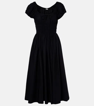 Doen Dôen Quinn Gathered Cotton Midi Dress In Black