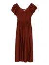 Doen Quinn Puff-sleeve Smocked Dress In Brown