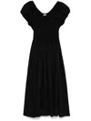 Doen Quinn Tie-detailed Shirred Organic Cotton-poplin Midi Dress In Black