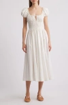 Doen Quinn Tie-detailed Shirred Organic Cotton-poplin Midi Dress In White