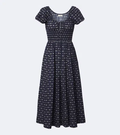 Doen Dôen Quinn Printed Cotton Poplin Midi Dress In Blue