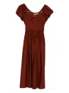 Doen Quinn Puff-sleeve Smocked Dress In Brown
