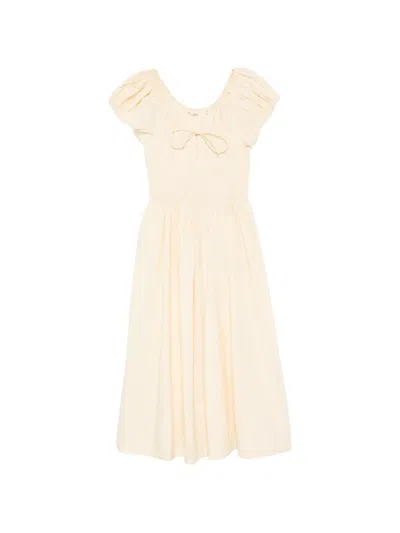 Doen Quinn Puff-sleeves Midi Dress In Neutral