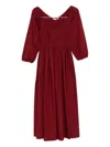 Doen Quintessa Tie-detailed Shirred Organic Cotton-poplin Midi Dress In Burgundy