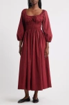 Doen Dôen Quintessa Shirred Organic Cotton Maxi Dress In Red