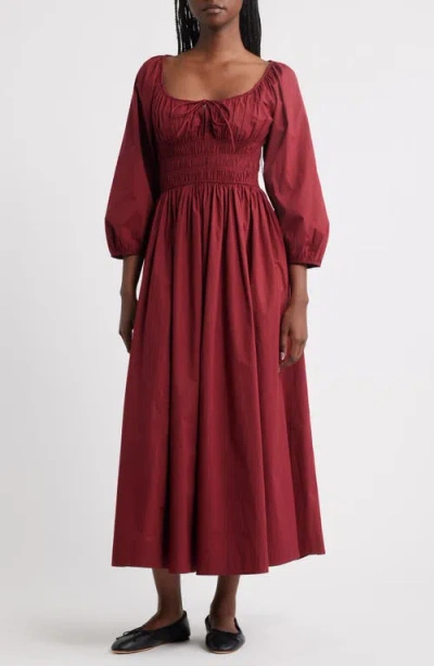 Doen Dôen Quintessa Shirred Organic Cotton Maxi Dress In Red