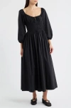 Doen Dôen Quintessa Shirred Organic Cotton Maxi Dress In Black