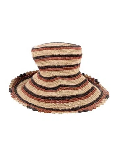Pre-owned Doen Raffia Striped Sun Hat In Neutral