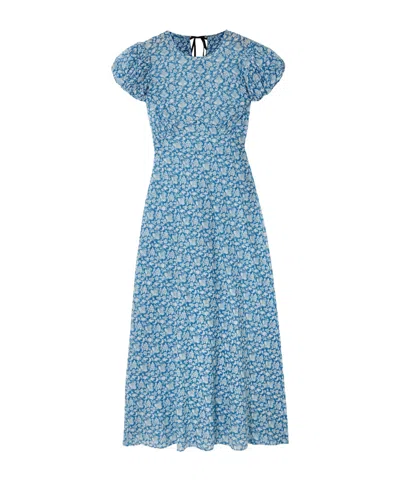 Doen Romina Tie-detailed Floral-print Organic Cotton-voile Midi Dress In Blue