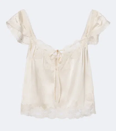 Doen Dôen Rosalee Lace-trimmed Silk Satin Top In White
