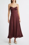 Doen Rosaria Gathered Polka-dot Silk-blend Midi Dress In Brown