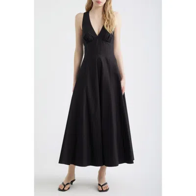 Doen Dôen Rosetta Cotton Midi Dress In Black