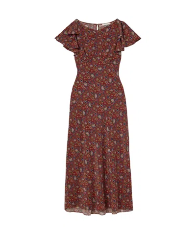 Doen Beatriz Ruffled Printed Silk Crepe De Chine Midi Dress In Red