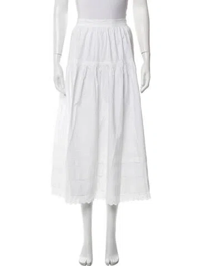 Pre-owned Doen Ruffle Embellishment Long Skirt In White