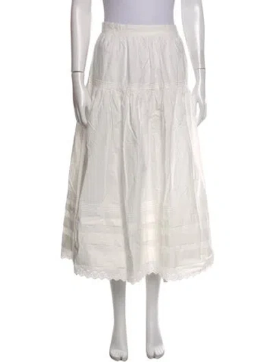 Pre-owned Doen Ruffle Embellishment Midi Length Skirt In White