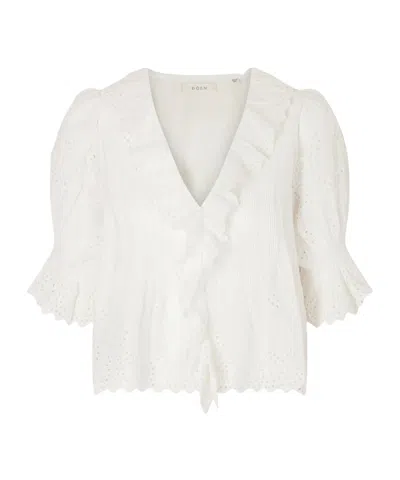 Doen Ruffled Pintucked Broderie Anglaise Cotton Top In White