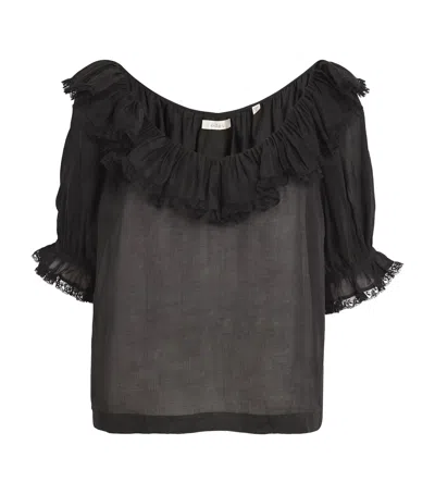 Doen Ruffled-trim Samara Top In Black