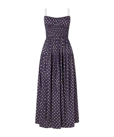 Doen Safia Smocked Printed Cotton And Silk-blend Voile Maxi Dress In Black