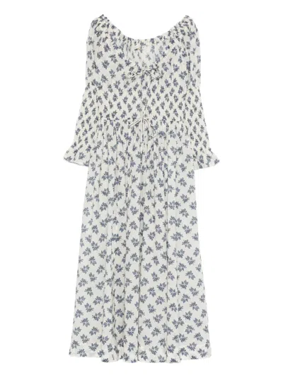 Doen Scoop Neck Flower Print Dress In Gray
