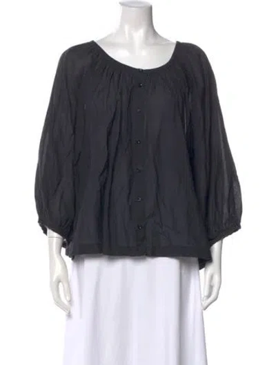 Pre-owned Doen Scoop Neck Long Sleeve Blouse In Black