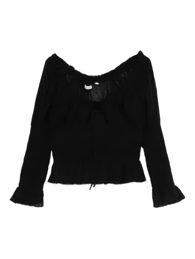 Doen Scoop Neck Long Sleeve Top In Black