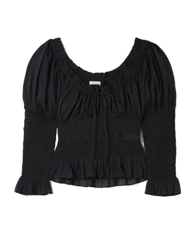 Doen Baptisia Shirred Organic Cotton-voile Top In Black